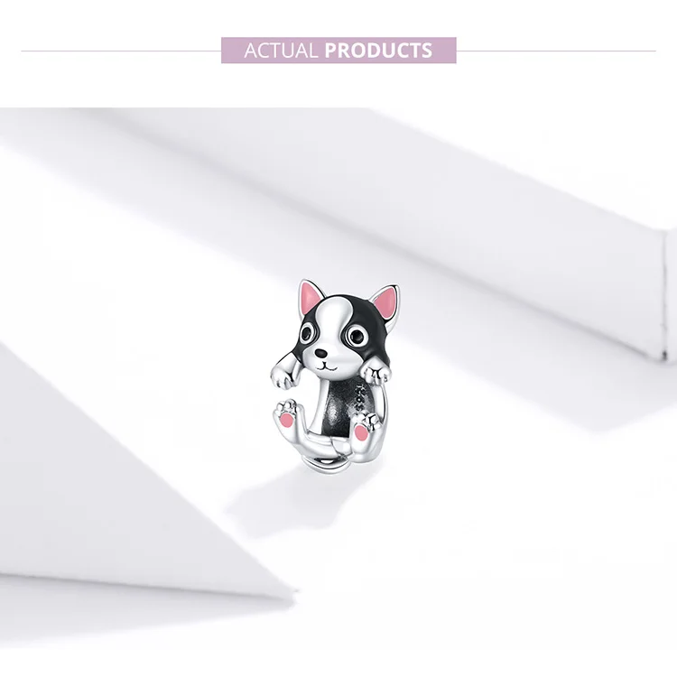 WOSTU Dog Charms Pendant 925 Sterling Silver Zirconia Animal Pooch Doggy Bulldog Beads Fit Original Bracelet Pendant DIY Jewelry