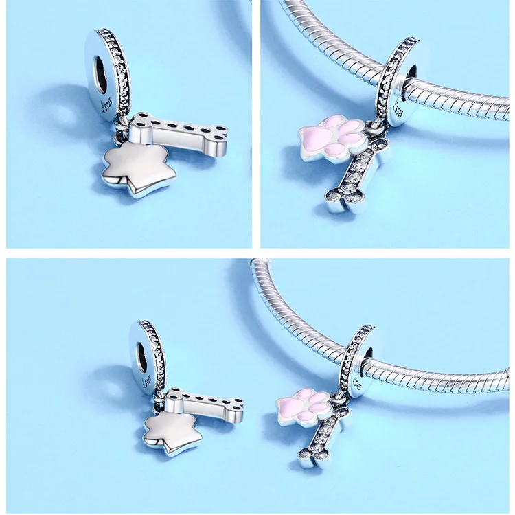 WOSTU Dog Charms Pendant 925 Sterling Silver Zirconia Animal Pooch Doggy Bulldog Beads Fit Original Bracelet Pendant DIY Jewelry
