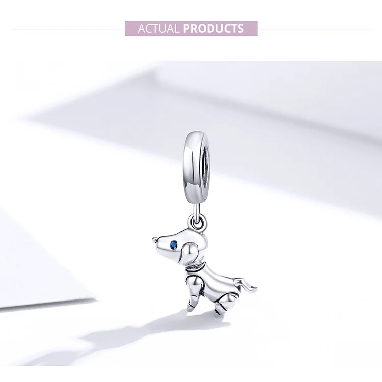 WOSTU Dog Charms Pendant 925 Sterling Silver Zirconia Animal Pooch Doggy Bulldog Beads Fit Original Bracelet Pendant DIY Jewelry