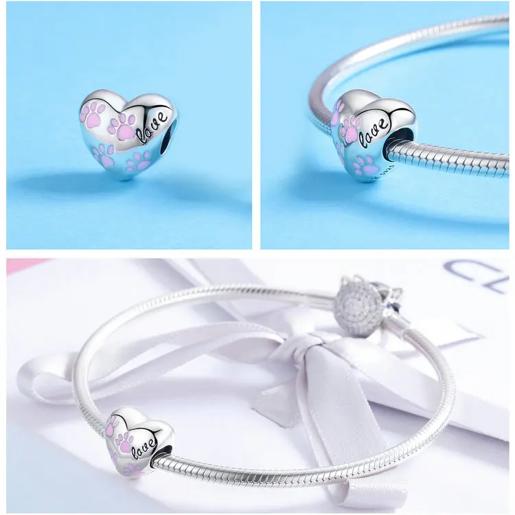 WOSTU Dog Charms Pendant 925 Sterling Silver Zirconia Animal Pooch Doggy Bulldog Beads Fit Original Bracelet Pendant DIY Jewelry