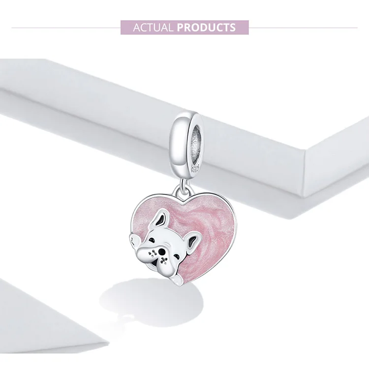 WOSTU Dog Charms Pendant 925 Sterling Silver Zirconia Animal Pooch Doggy Bulldog Beads Fit Original Bracelet Pendant DIY Jewelry
