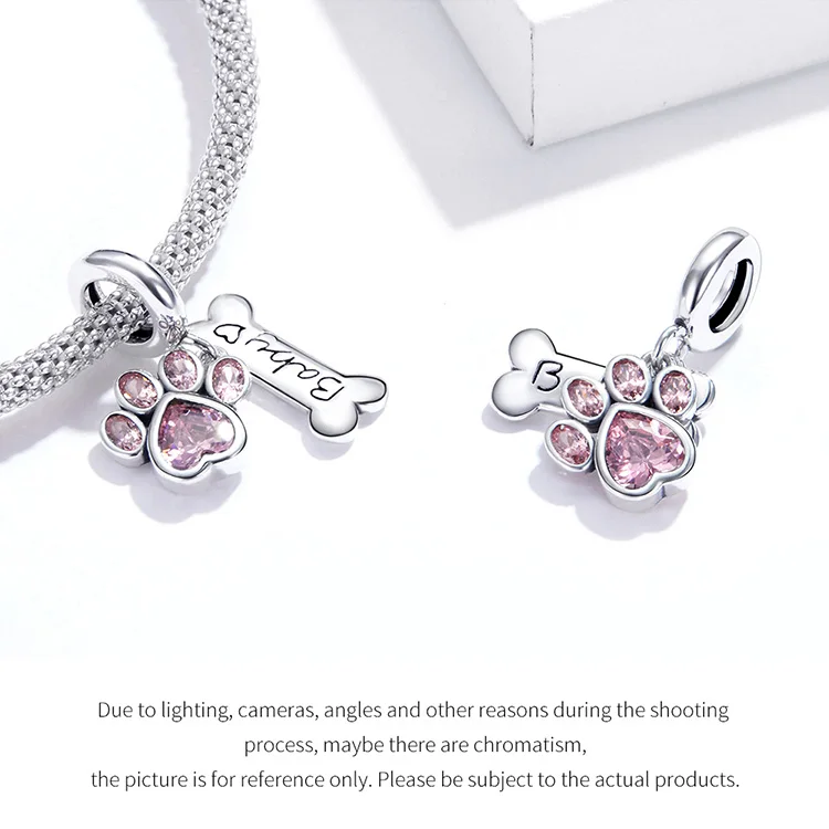 WOSTU Dog Charms Pendant 925 Sterling Silver Zirconia Animal Pooch Doggy Bulldog Beads Fit Original Bracelet Pendant DIY Jewelry