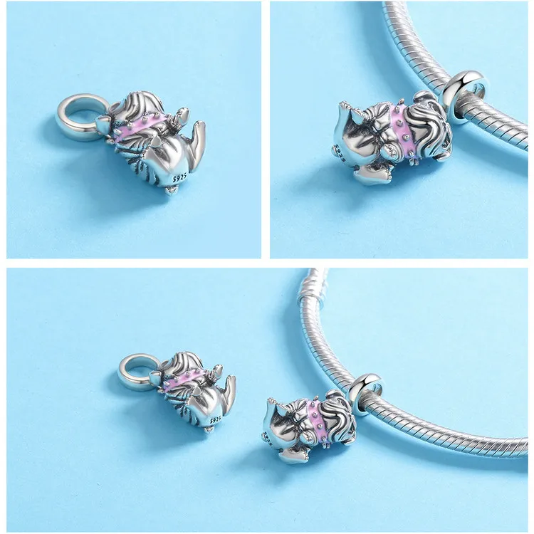 WOSTU Dog Charms Pendant 925 Sterling Silver Zirconia Animal Pooch Doggy Bulldog Beads Fit Original Bracelet Pendant DIY Jewelry