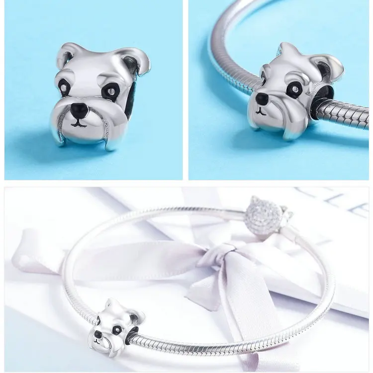 WOSTU Dog Charms Pendant 925 Sterling Silver Zirconia Animal Pooch Doggy Bulldog Beads Fit Original Bracelet Pendant DIY Jewelry