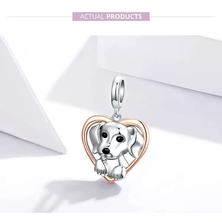 WOSTU Dog Charms Pendant 925 Sterling Silver Zirconia Animal Pooch Doggy Bulldog Beads Fit Original Bracelet Pendant DIY Jewelry