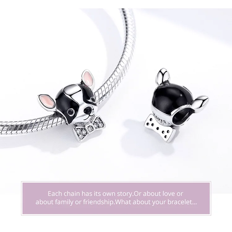WOSTU Dog Charms Pendant 925 Sterling Silver Zirconia Animal Pooch Doggy Bulldog Beads Fit Original Bracelet Pendant DIY Jewelry