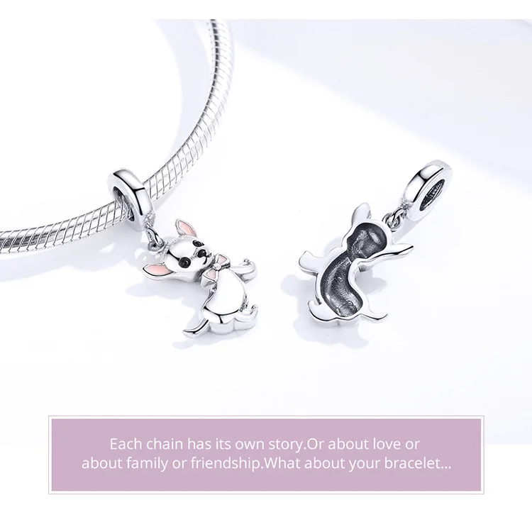 WOSTU Dog Charms Pendant 925 Sterling Silver Zirconia Animal Pooch Doggy Bulldog Beads Fit Original Bracelet Pendant DIY Jewelry