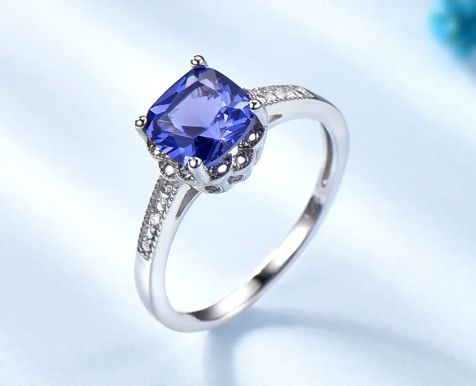 Nano Tanzanite Rings 925 Sterling Silver Ring 7mm Cushion Zircon Elegant Woman Rings