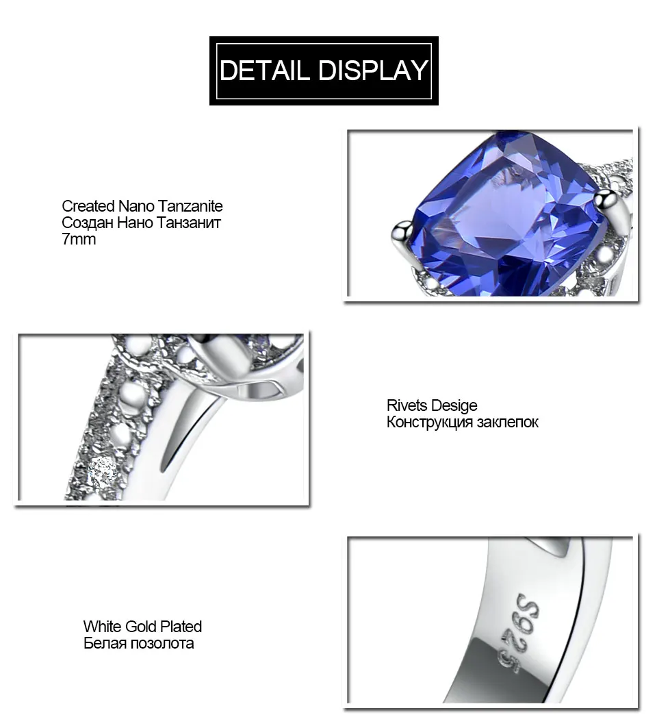 Nano Tanzanite Rings 925 Sterling Silver Ring 7mm Cushion Zircon Elegant Woman Rings