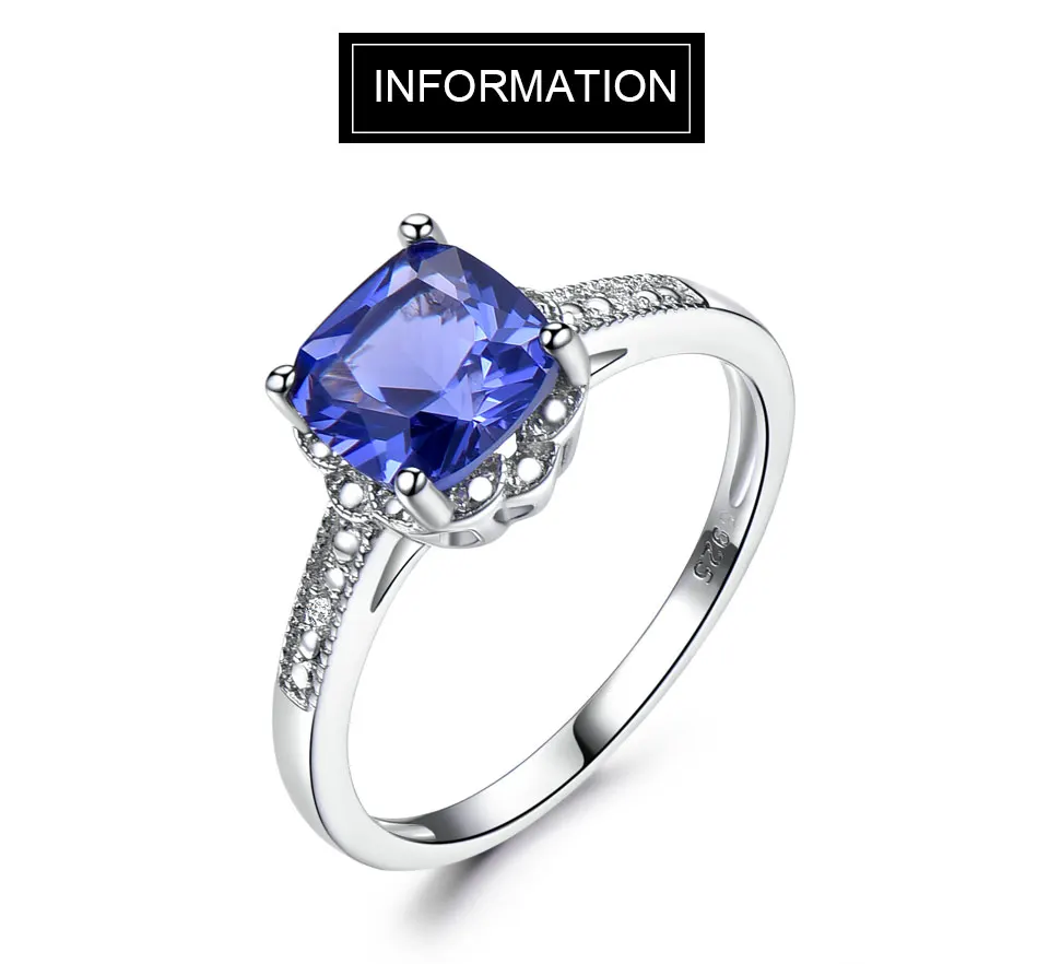 Nano Tanzanite Rings 925 Sterling Silver Ring 7mm Cushion Zircon Elegant Woman Rings