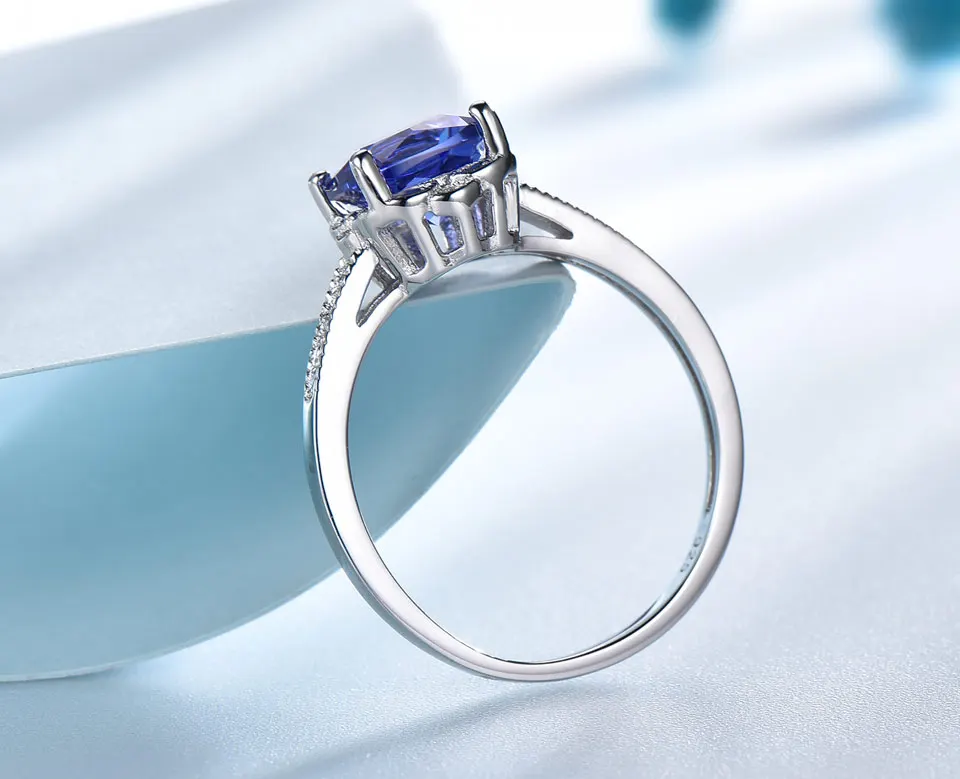 Nano Tanzanite Rings 925 Sterling Silver Ring 7mm Cushion Zircon Elegant Woman Rings