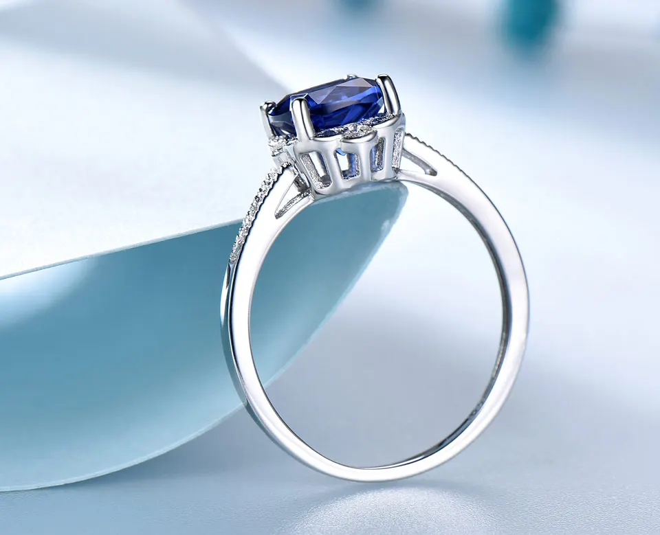 Nano Tanzanite Rings 925 Sterling Silver Ring 7mm Cushion Zircon Elegant Woman Rings