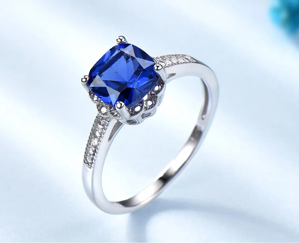Nano Tanzanite Rings 925 Sterling Silver Ring 7mm Cushion Zircon Elegant Woman Rings