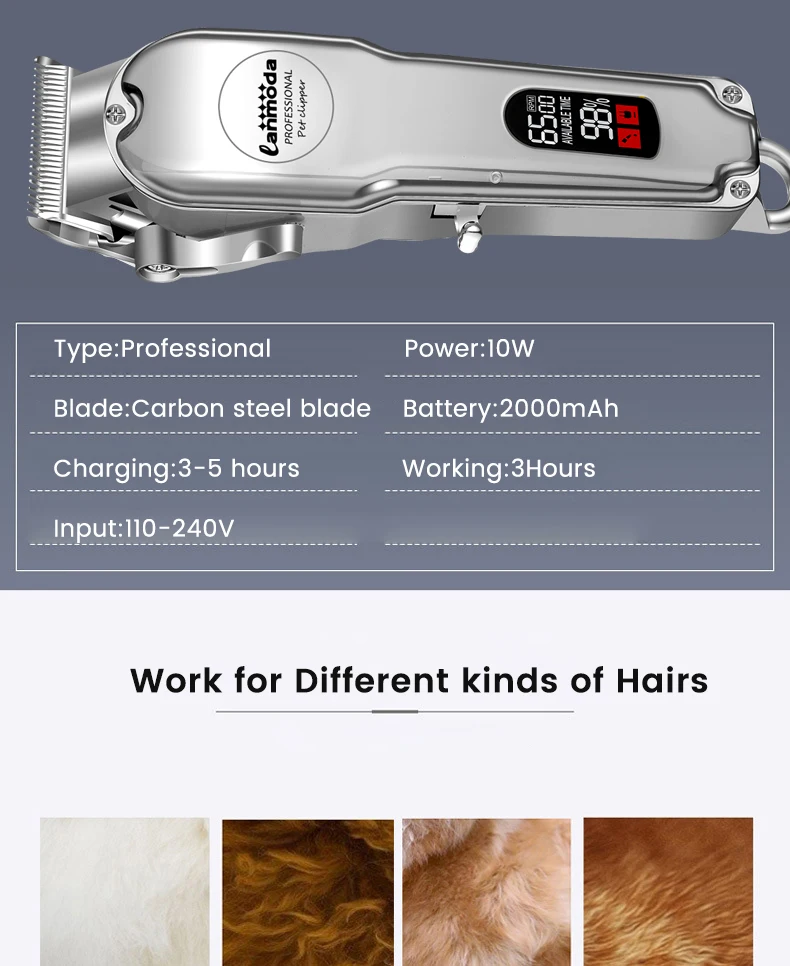 Professional Dog Hair Clippers Full Metal Rechargeable Pet Trimmer Cat Shaver Cutting Machine Puppy Grooming Haircut Low Noice