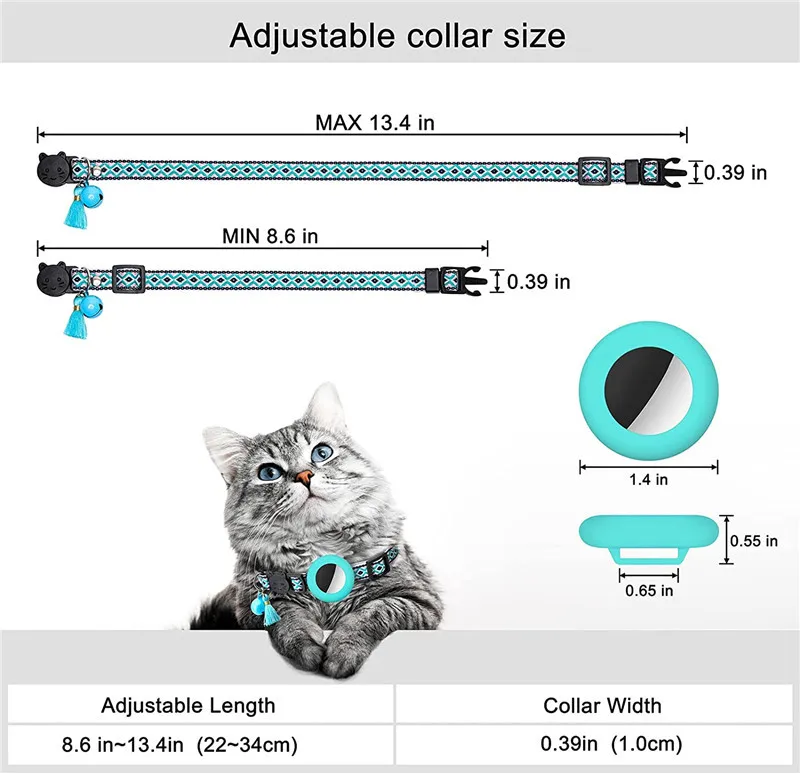 New Airtag Pet Collar Adjustable Nylon Puppy Cat Collar With Bell Anti-lost Pet Necklace With Apple Airtag Holder Pet Supplies