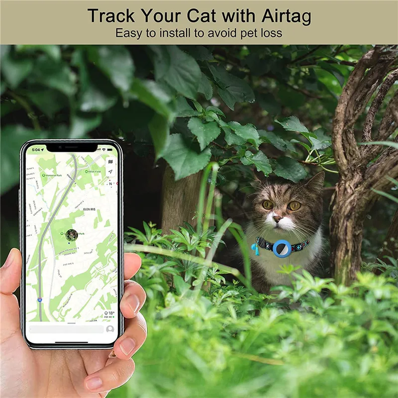 New Airtag Pet Collar Adjustable Nylon Puppy Cat Collar With Bell Anti-lost Pet Necklace With Apple Airtag Holder Pet Supplies