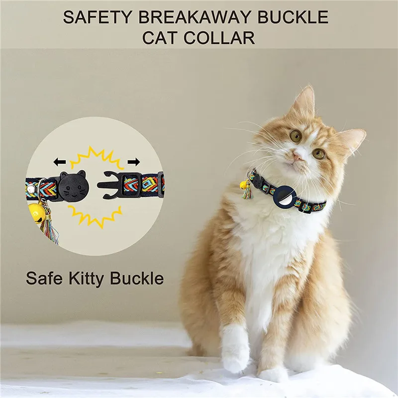 New Airtag Pet Collar Adjustable Nylon Puppy Cat Collar With Bell Anti-lost Pet Necklace With Apple Airtag Holder Pet Supplies