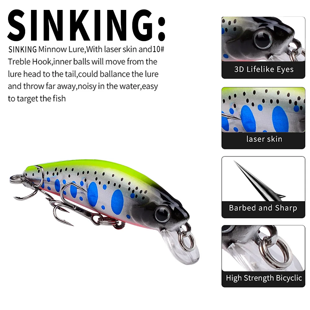 Mini Sinking Minnow Wobblers Fishing Lures 5.6cm 6.8g Trout Artificial Plastic Hard Bait Jerkbait Crankbait Bass Fishing Tackle