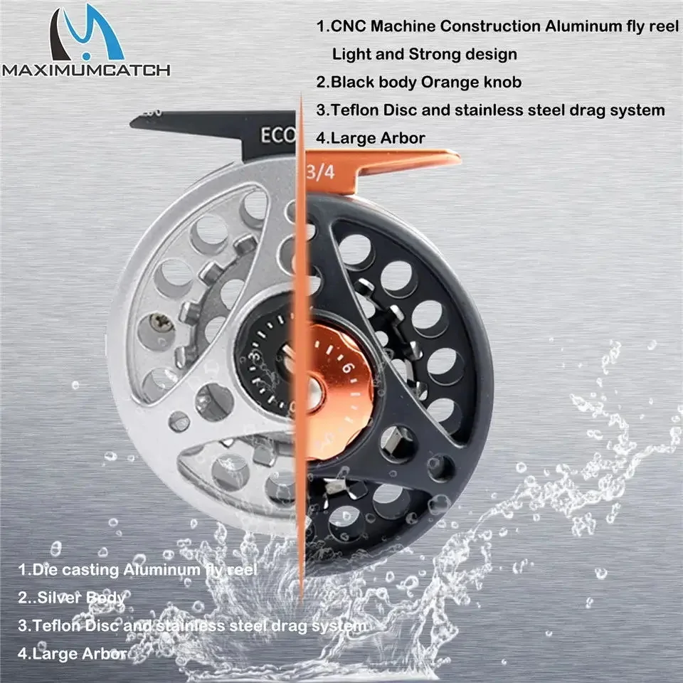 Maximumcatch ECO Fly Fishing Reel 3/4/5/6/7/8WT Large Arbor Die Casting Aluminum Fly Reel Smooth Drag Trout Bass Fishing Reel