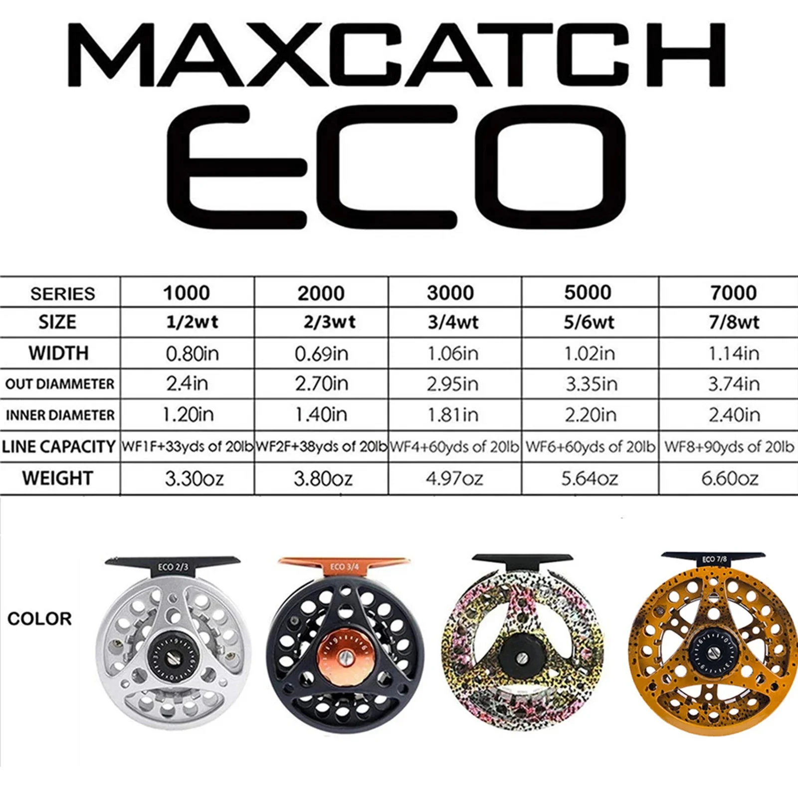 Maximumcatch ECO Fly Fishing Reel 3/4/5/6/7/8WT Large Arbor Die Casting Aluminum Fly Reel Smooth Drag Trout Bass Fishing Reel