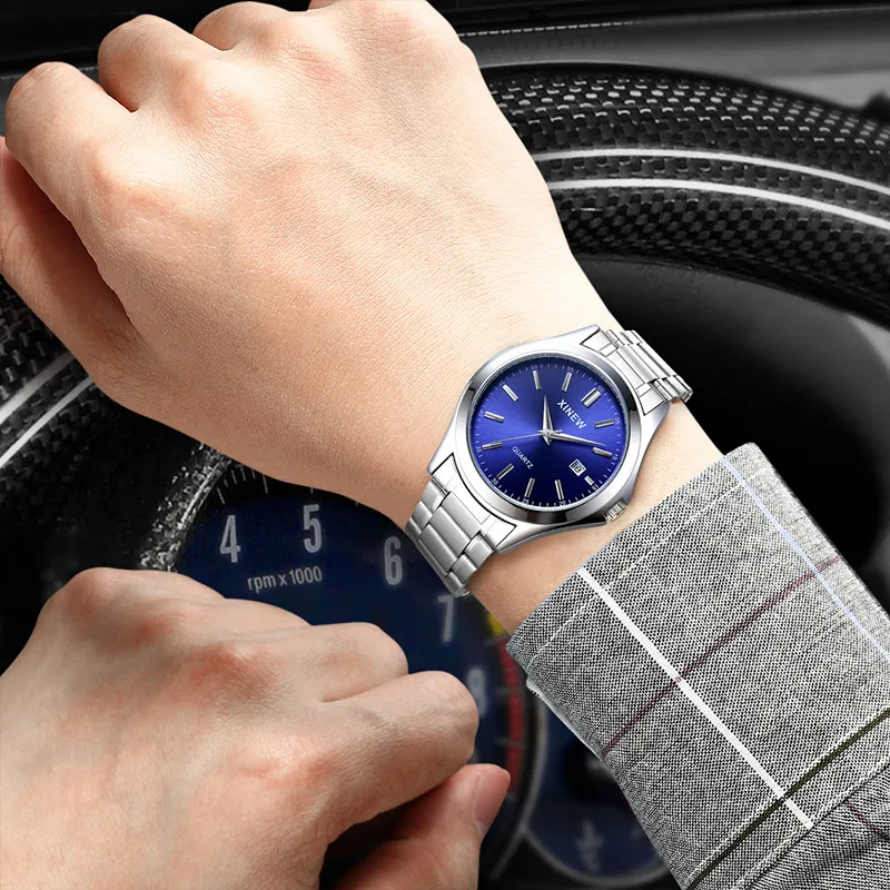 Montre Homme XINEW Brand Students Watches Men Boys Fashion Stainless Steel Band Date Quartz Watch Relogio Masculino Reloj Hombre