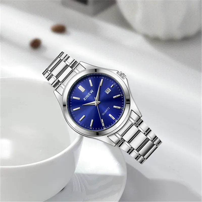 Montre Homme XINEW Brand Students Watches Men Boys Fashion Stainless Steel Band Date Quartz Watch Relogio Masculino Reloj Hombre