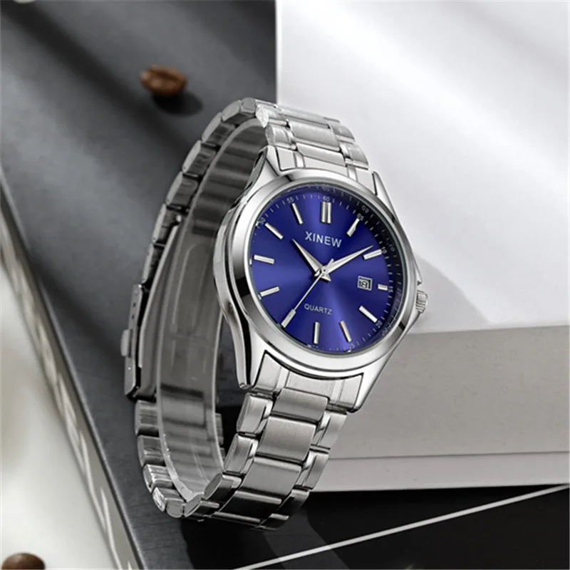 Montre Homme XINEW Brand Students Watches Men Boys Fashion Stainless Steel Band Date Quartz Watch Relogio Masculino Reloj Hombre