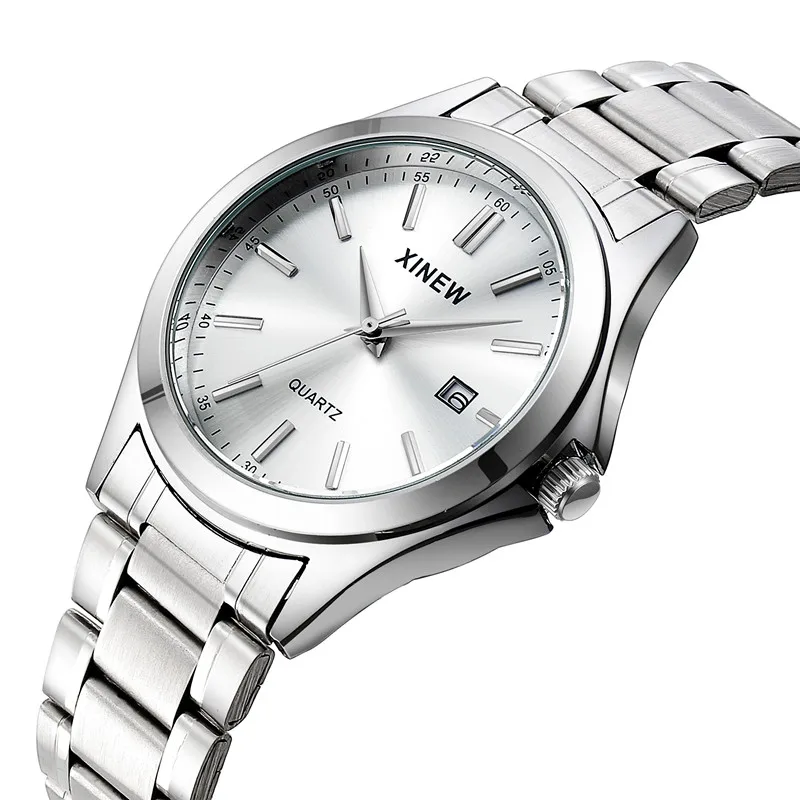 Montre Homme XINEW Brand Students Watches Men Boys Fashion Stainless Steel Band Date Quartz Watch Relogio Masculino Reloj Hombre