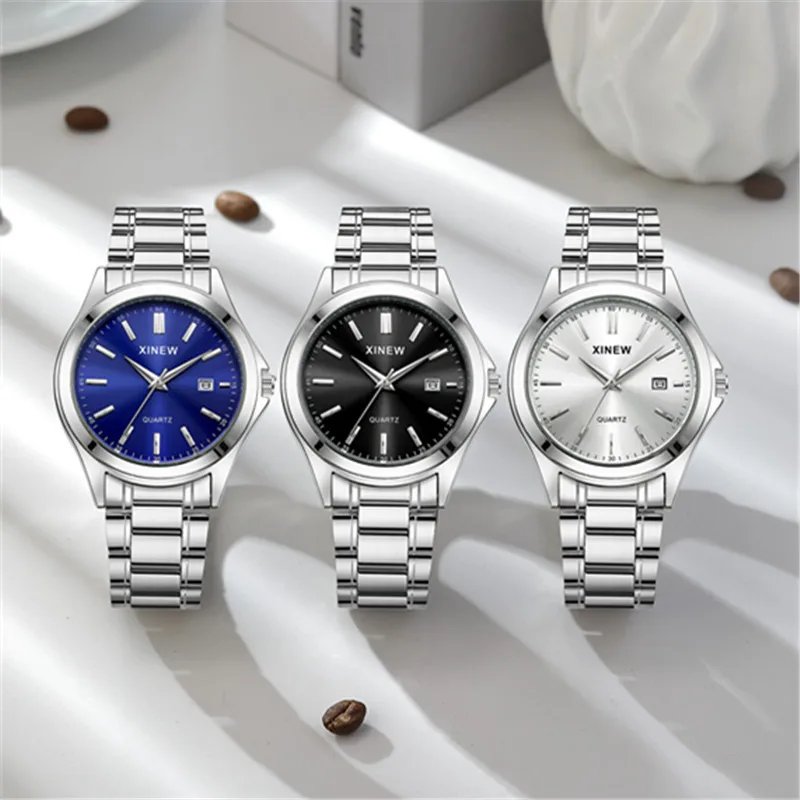 Montre Homme XINEW Brand Students Watches Men Boys Fashion Stainless Steel Band Date Quartz Watch Relogio Masculino Reloj Hombre