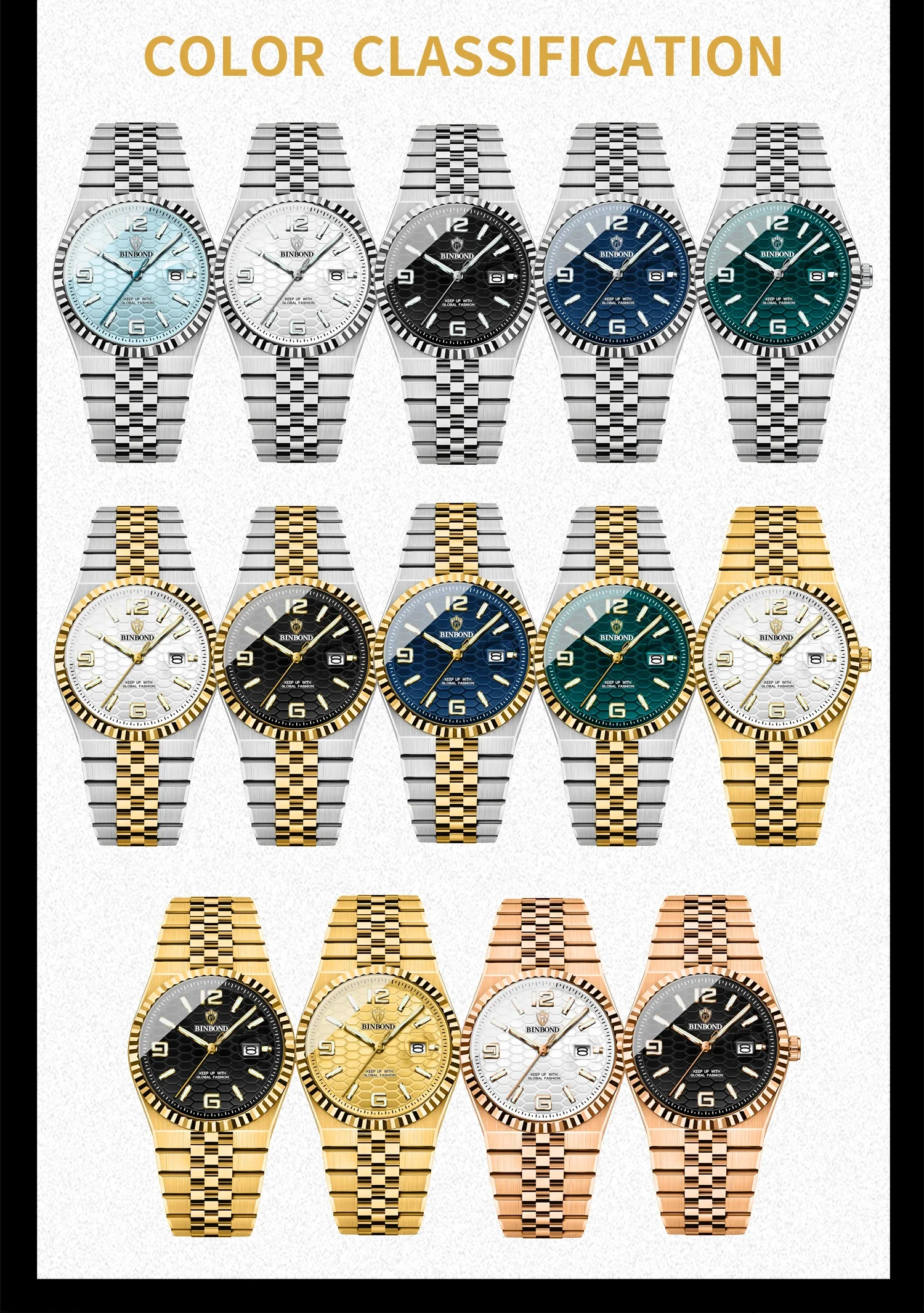 BINBOND Top Business Men's Watches Stainless Steel Textured Luminous Dial Leisure Quartz Watch Waterproof Outdoor Sports Watch
