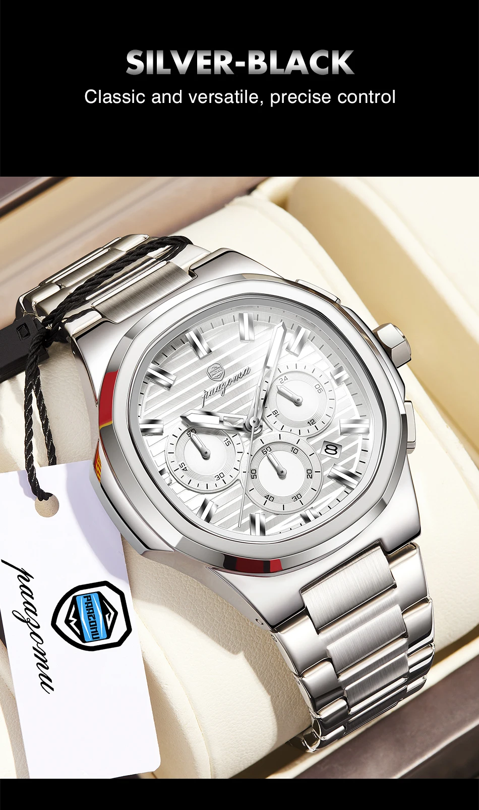 PAAZOMU Fashion Brand Man Wristwatch Waterproof Stainless Steel Luminous Men Watch Chronograph Date Luxury Quartz Men's Watches