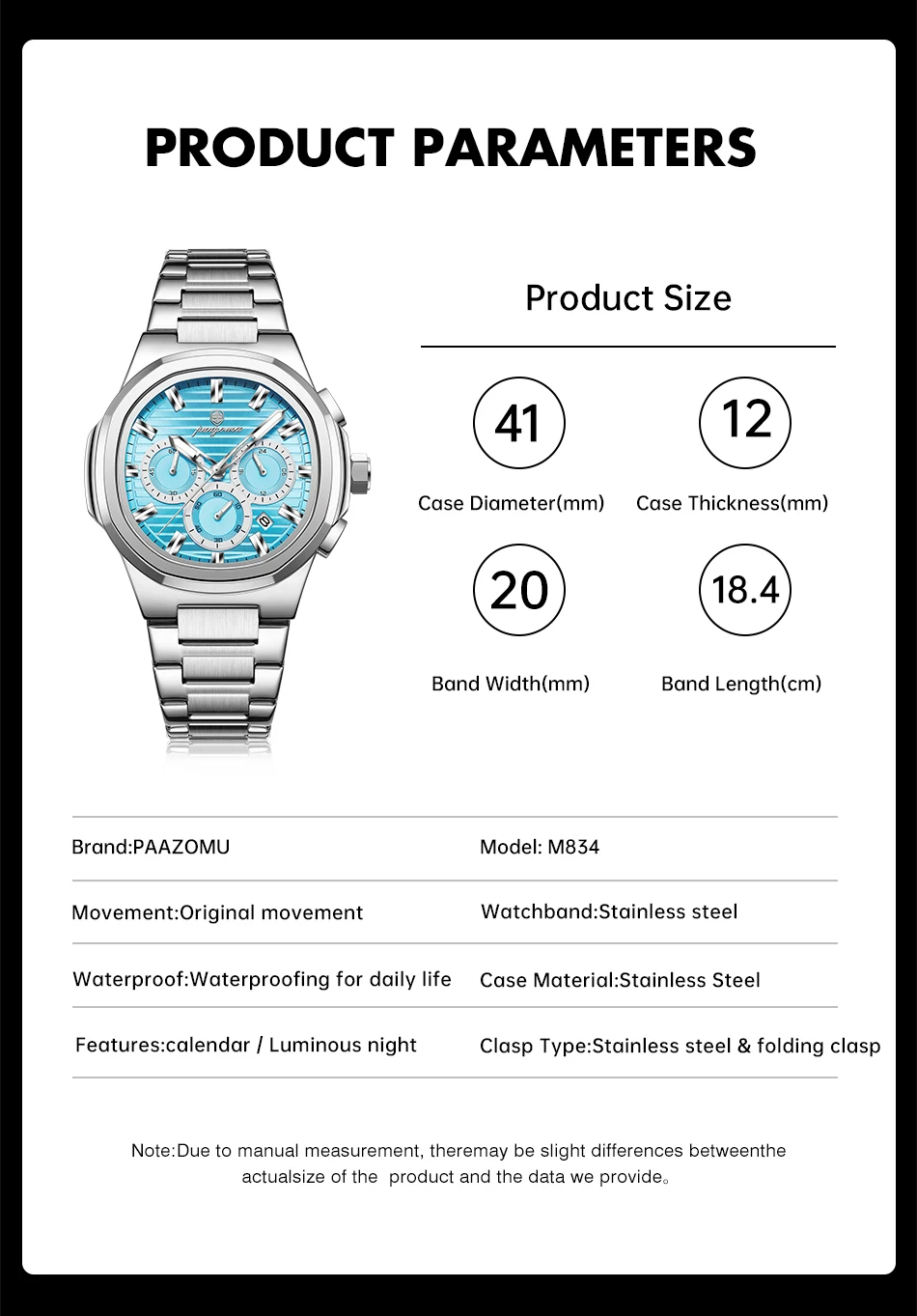 PAAZOMU Fashion Brand Man Wristwatch Waterproof Stainless Steel Luminous Men Watch Chronograph Date Luxury Quartz Men's Watches