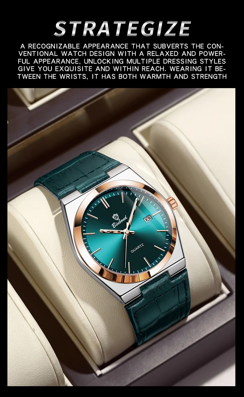 BINBOND Luxury Quartz Wristwatches Luminous Waterproof Auto Date Men's Watch Business Sport Fashion Casual Reloj Leather Clock