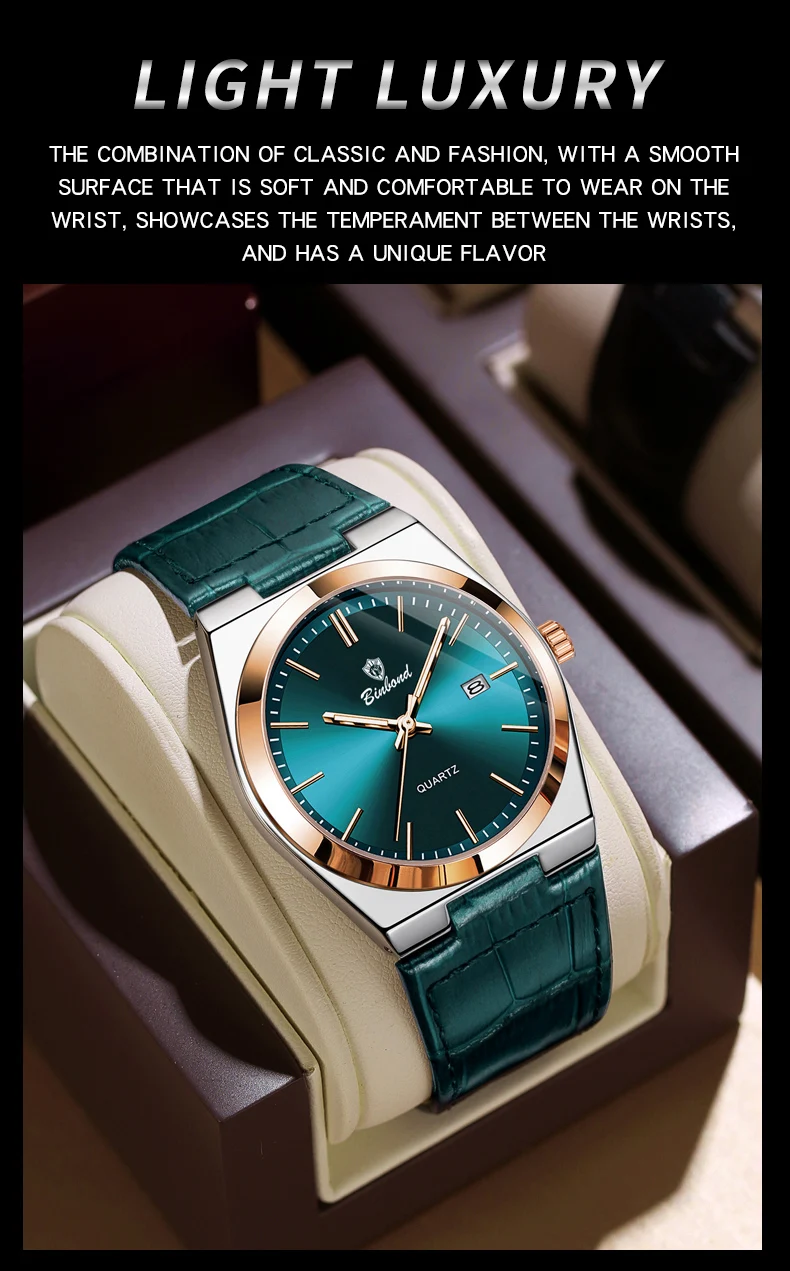 BINBOND Luxury Quartz Wristwatches Luminous Waterproof Auto Date Men's Watch Business Sport Fashion Casual Reloj Leather Clock