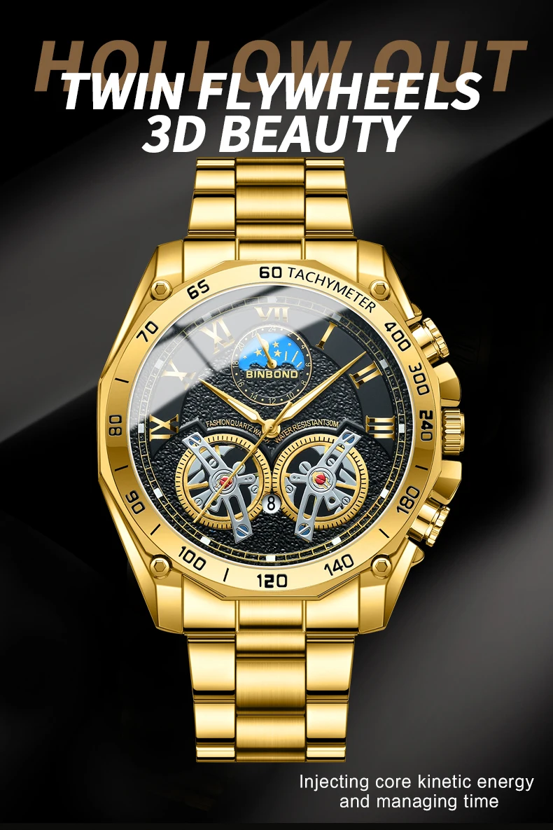BINBOND Luxury Men Quartz Watches Fashion Concept Decorative Dial Casual Military Sports Wristwatch Waterproof Men's Clock