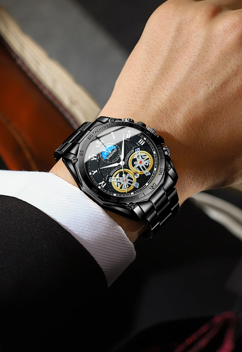 BINBOND Luxury Men Quartz Watches Fashion Concept Decorative Dial Casual Military Sports Wristwatch Waterproof Men's Clock