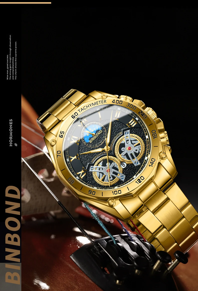 BINBOND Luxury Men Quartz Watches Fashion Concept Decorative Dial Casual Military Sports Wristwatch Waterproof Men's Clock