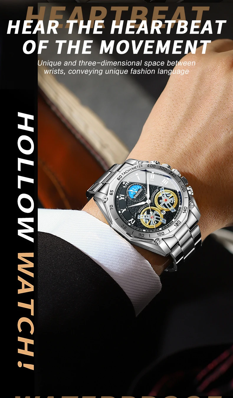 BINBOND Luxury Men Quartz Watches Fashion Concept Decorative Dial Casual Military Sports Wristwatch Waterproof Men's Clock