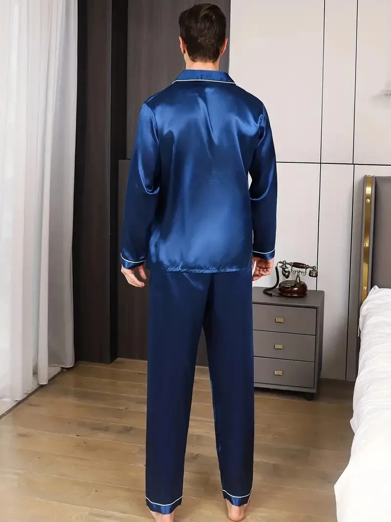 Men Pajamas Set Silk Satin Nightwear Shirt Long Sleeve Pijama Male Fashion Soft Home Suit Big Size Spring Sleepwear For Sleeping