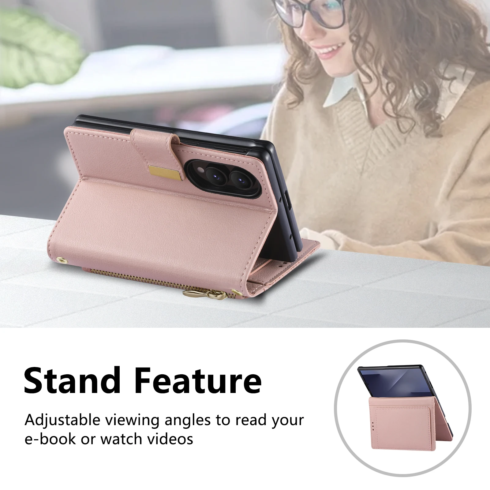 Fashionable Embossed Zipper Flip Card Slot Wallet Leather Case for Samsung Z Fold 8 Wide Shockproof Book Stand Slim fit Cover
