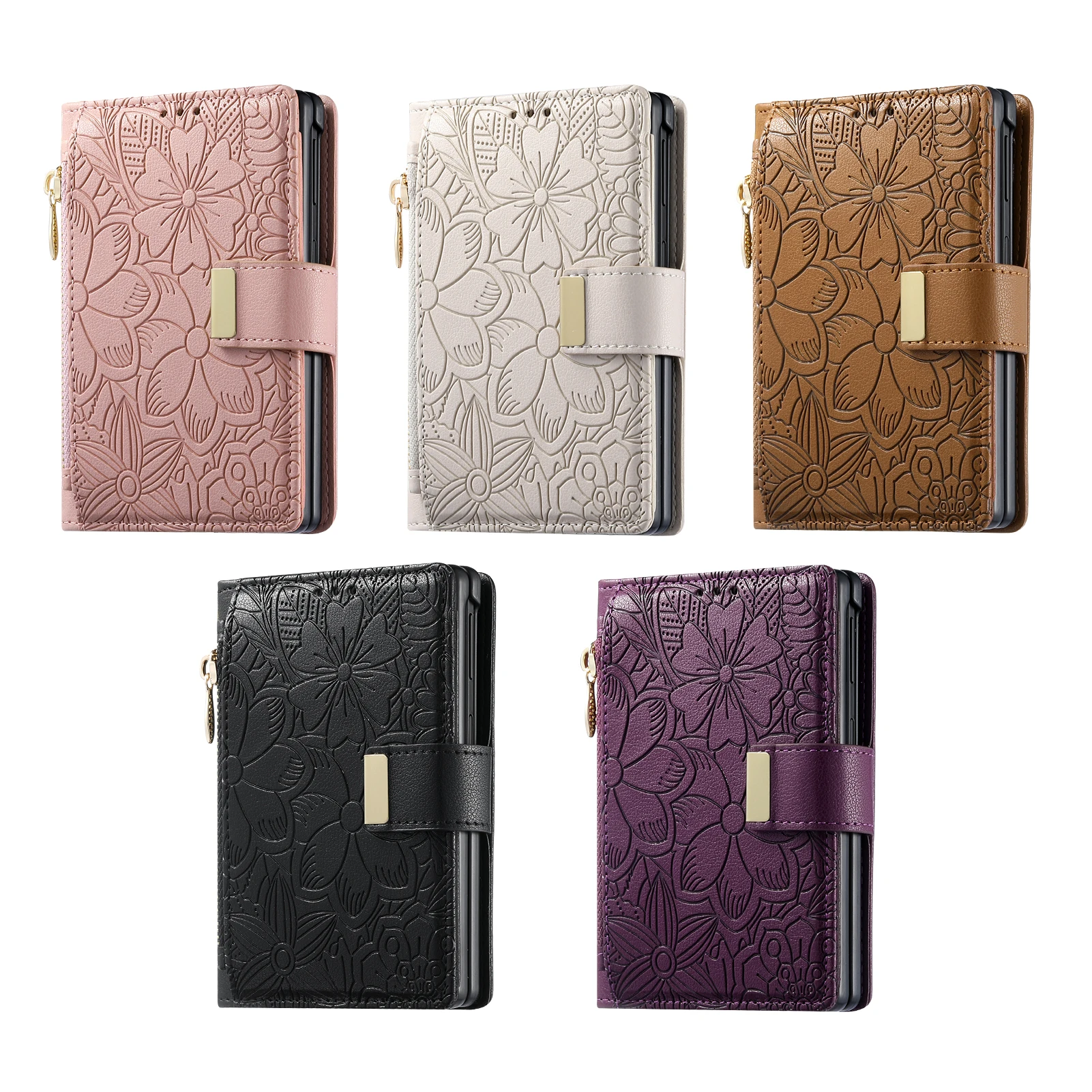 Fashionable Embossed Zipper Flip Card Slot Wallet Leather Case for Samsung Z Fold 8 Wide Shockproof Book Stand Slim fit Cover