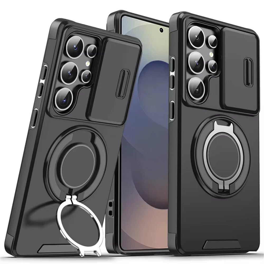 Magnetic Ring Stand Phone Cases For Samsung Galaxy S26 S25 S24 S23 S22 Ultra Plus S21 FE Case Slide Camera Protector Armor Cover