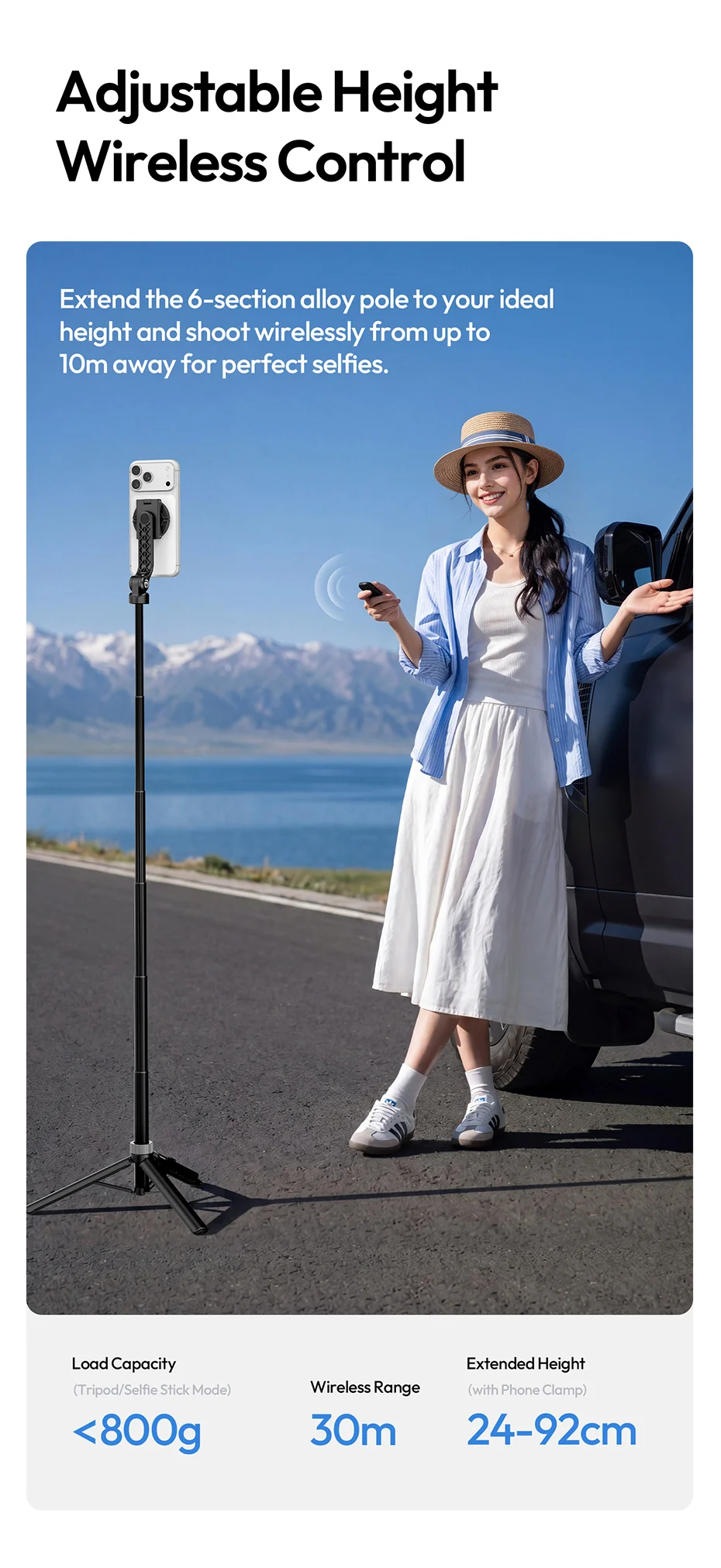 Ulanzi TT86 Mini Overhead Selfie Stick Tripod Magnetic&Clamp for Smartphone Selfie Stick for Outdoor Travel Photography