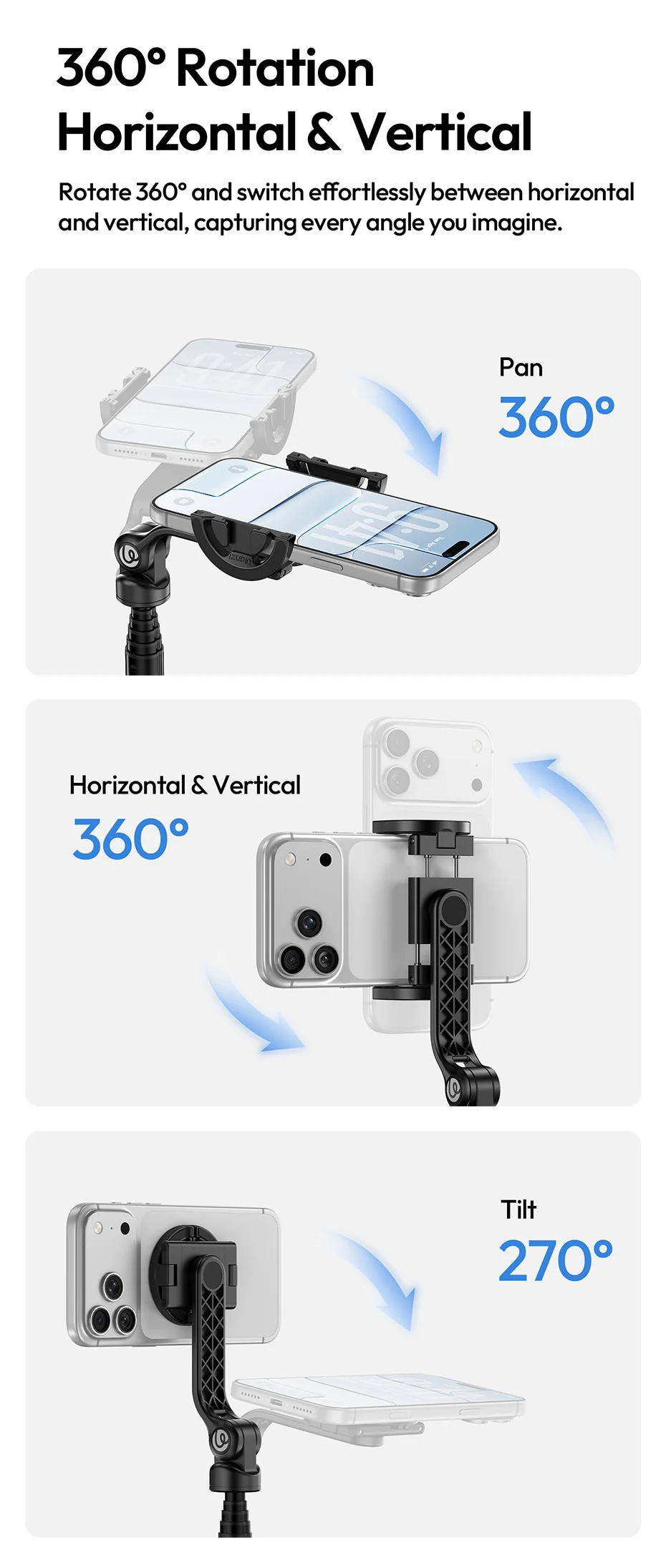 Ulanzi TT86 Mini Overhead Selfie Stick Tripod Magnetic&Clamp for Smartphone Selfie Stick for Outdoor Travel Photography