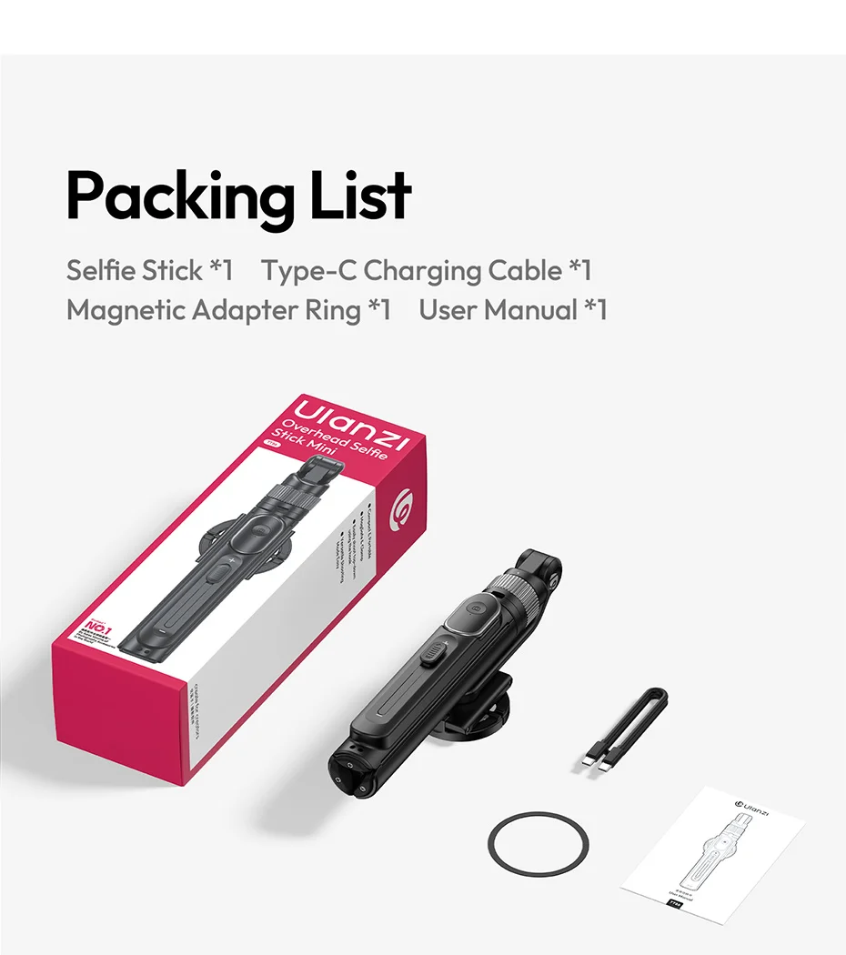 Ulanzi TT86 Mini Overhead Selfie Stick Tripod Magnetic&Clamp for Smartphone Selfie Stick for Outdoor Travel Photography