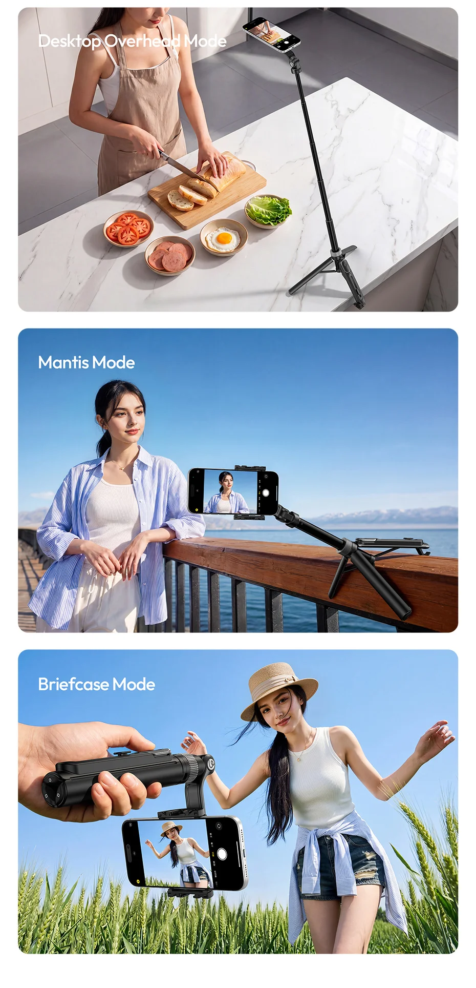 Ulanzi TT86 Mini Overhead Selfie Stick Tripod Magnetic&Clamp for Smartphone Selfie Stick for Outdoor Travel Photography