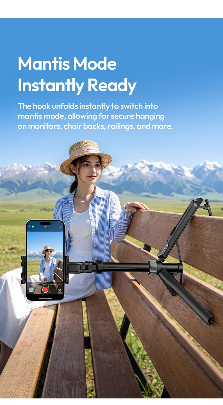 Ulanzi TT86 Mini Overhead Selfie Stick Tripod Magnetic&Clamp for Smartphone Selfie Stick for Outdoor Travel Photography