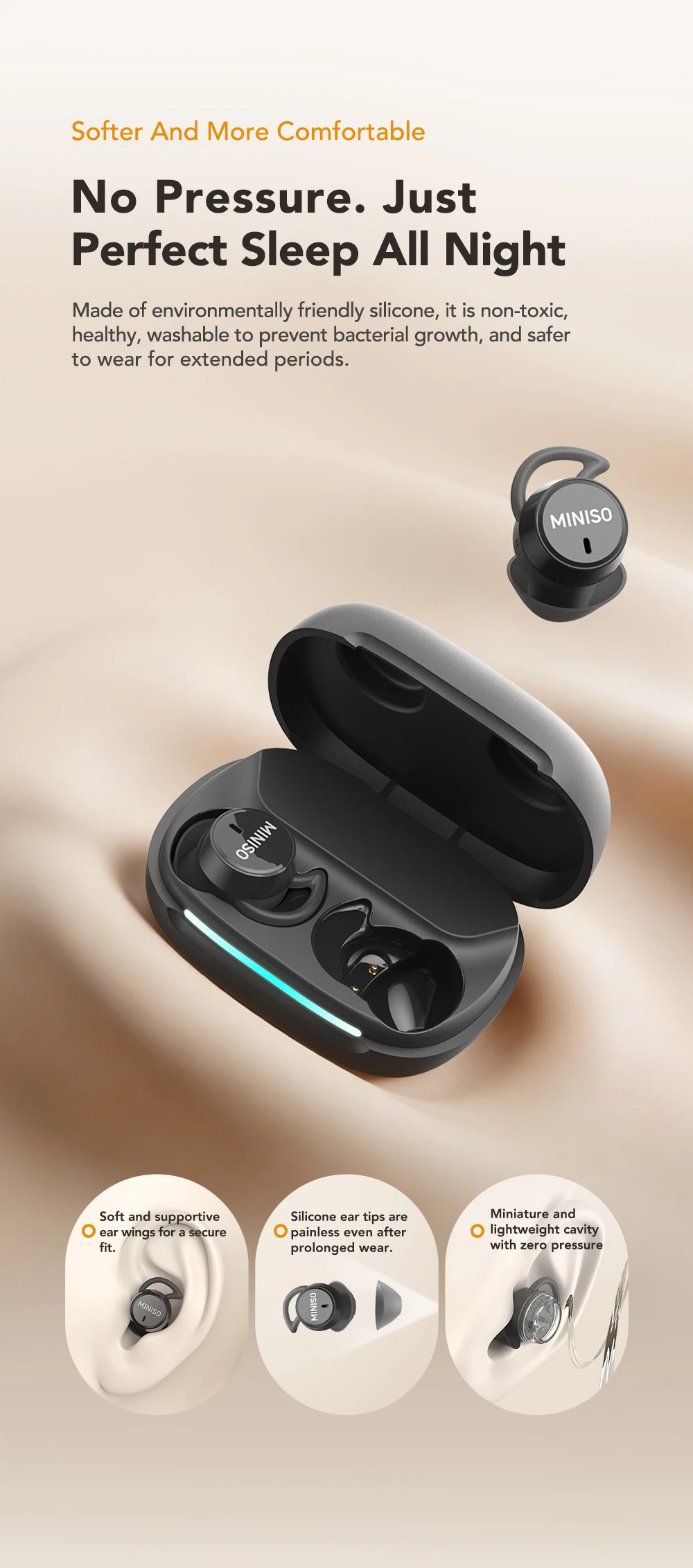 MINISO MS217 Sleep Aid Headphones Bluetooth Earphone AI Translation Earbuds in-Ear Wireless Headphones Sleep Friendly