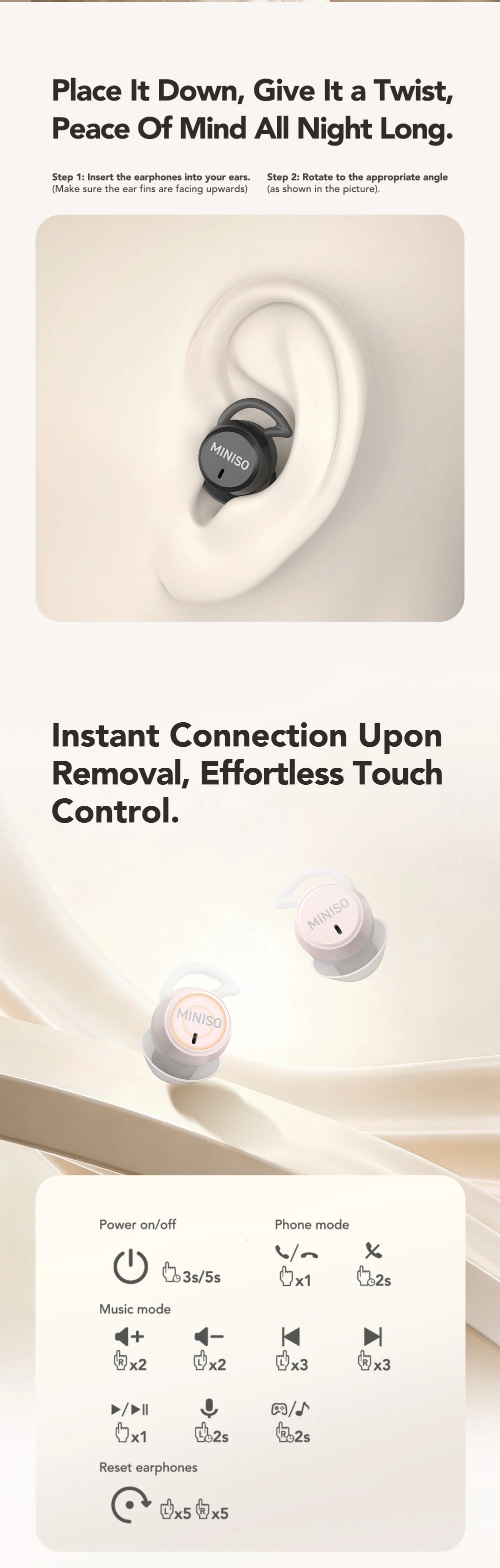MINISO MS217 Sleep Aid Headphones Bluetooth Earphone AI Translation Earbuds in-Ear Wireless Headphones Sleep Friendly