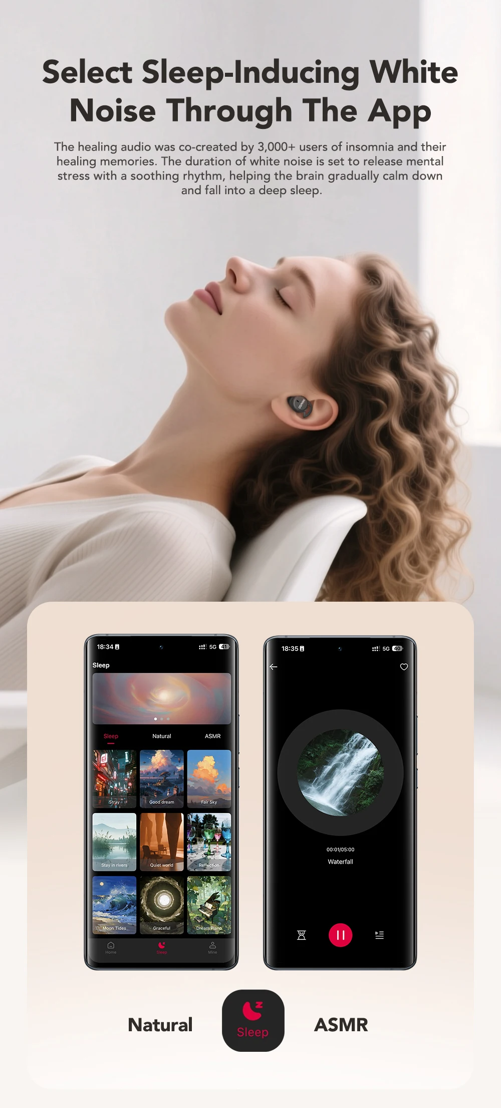 MINISO MS217 Sleep Aid Headphones Bluetooth Earphone AI Translation Earbuds in-Ear Wireless Headphones Sleep Friendly